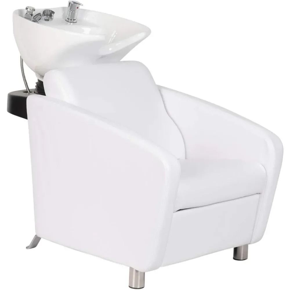 

Shelby Shampoo Backwash Station–Chair and Bowl Unit for Salons–Deep Tilting Porcelain Hair Wash Bowl and Extra Wide Chair Combo