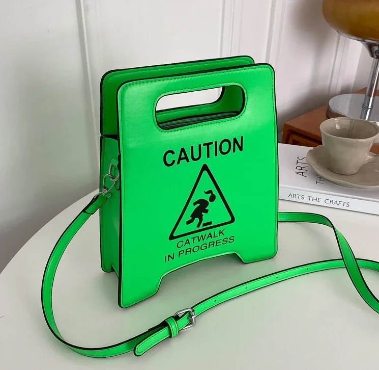 

Young Girl Crossbody Bag Creative Caution Letters Sign Handbag Cute Fluorescence Color Shoulder Bags For Women 2023 Clutches