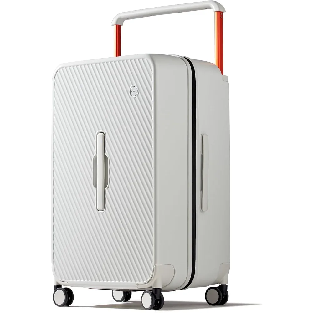 26 Inch Large Checked Luggage Suitcase with Spinner Wheels Upgrade Wide Handle PC Hard Shell Rolling Travel , Smoke White