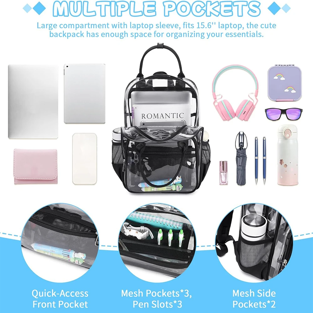 New PVC Transparent Backpack Waterproof Travel Shoulder Bag Multi-function Cute Clear Backpack Girl Boy