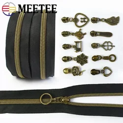 2/4M 5# Bronze Nylon Zipper Tapes for Sewing +Zippers Sliders Pulls Bag Pocket Decoration Zips Head Repair Kit DIY Accessories