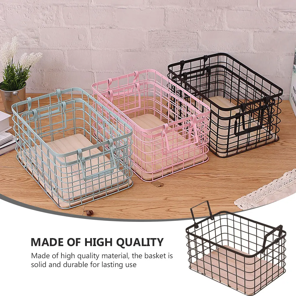 

Iron Art Storage Basket Organizer Container With Handles Ventilated For Kitchen Bathroom Toilet Vegetable Fruit Snacks