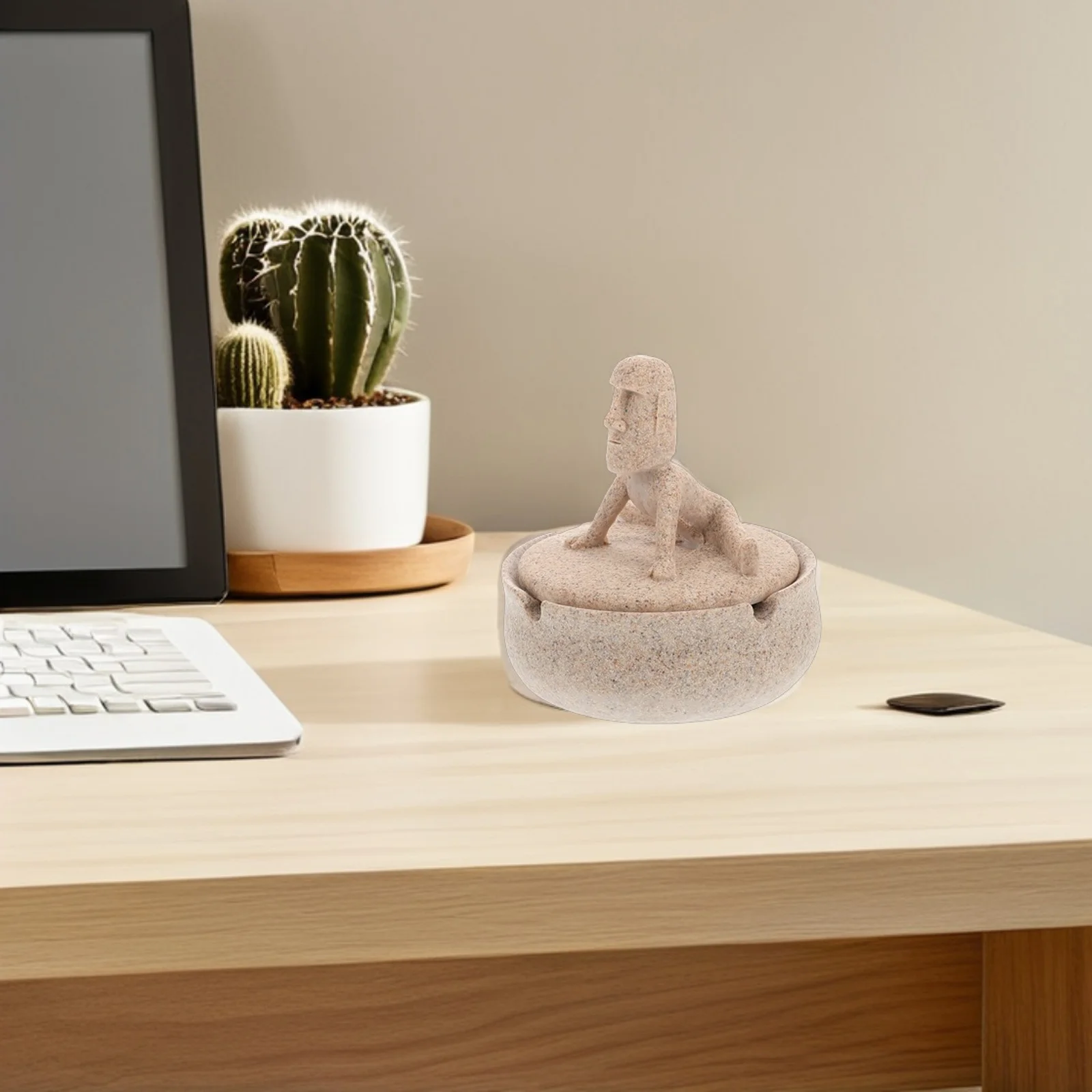 

Creative Ashtray Resin Yoga Stone Design Windproof Lid For Indoor Outdoor Use Decorative Smoking Holder Desktop Accessory