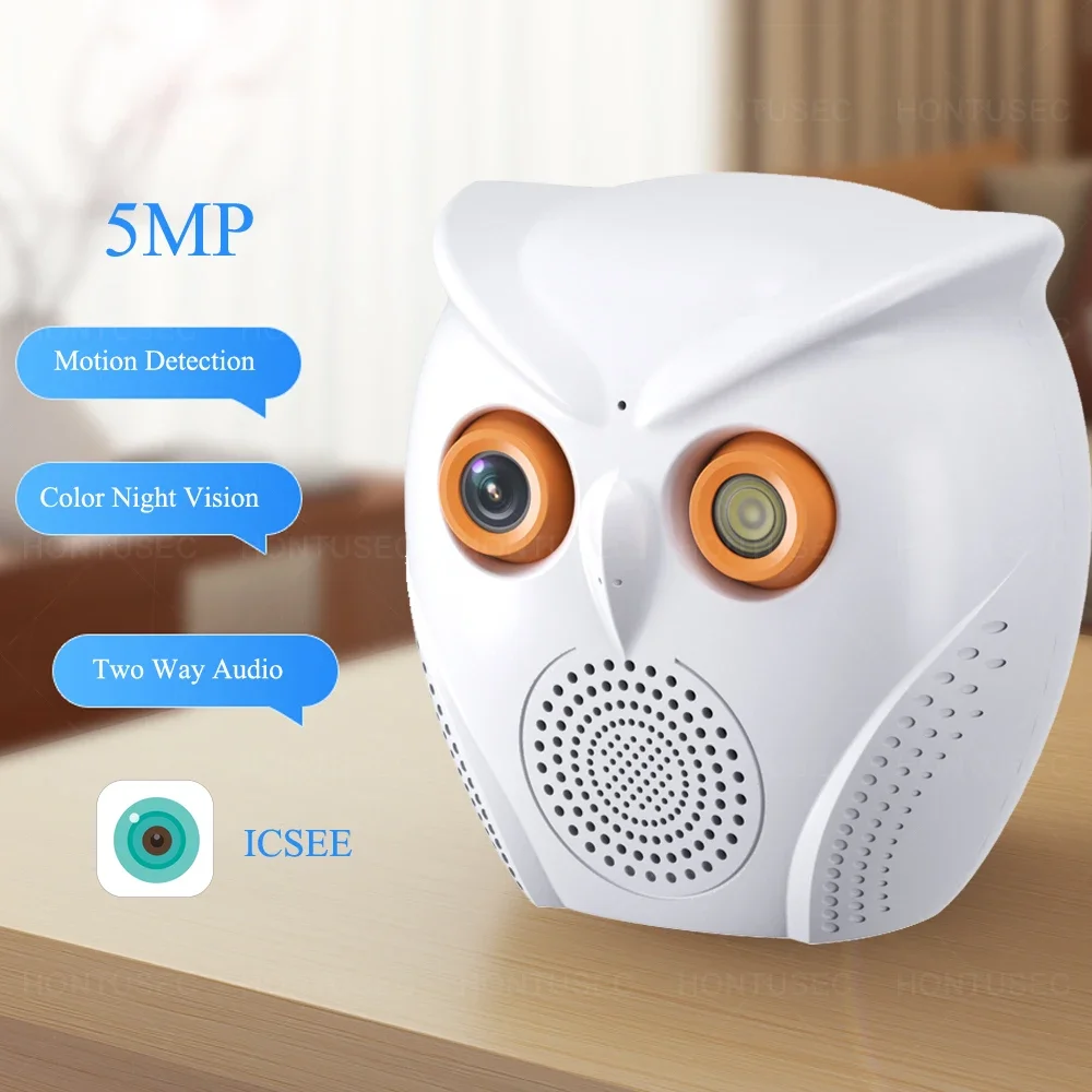 ICSEE Owl Design 5MP WiFi Camera Motion Detection Mini Indoor Camera Color Night Vision Two Way Audio Wireless Security Camera