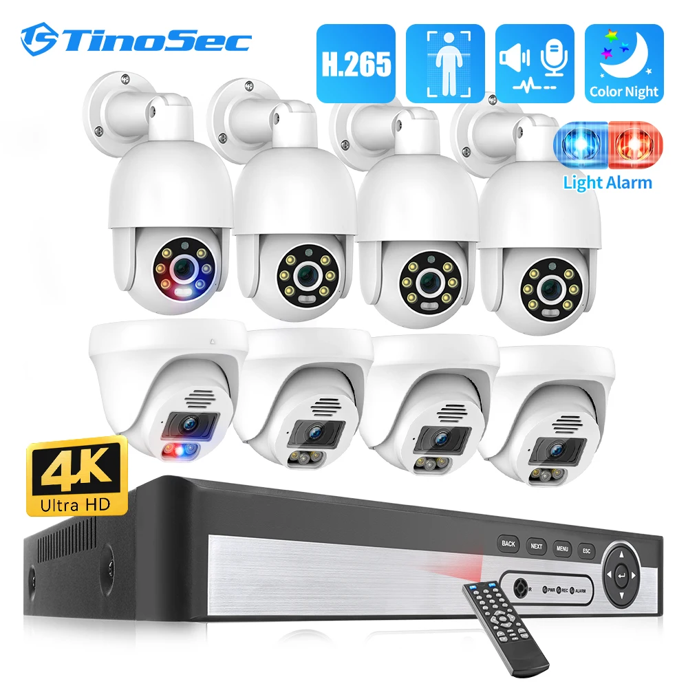 TinoSec H.265 Ultra HD 4K POE Camera System Smart AI Human Detection Colorful Night Vision Two-way Audio Security Surveillance