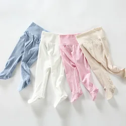 Summer Spring Newborn Baby Boys Girls Cotton High Waist Footed Pants Cansual Leggings with Feet  Pyjama Trouser Panty hose 0-12m