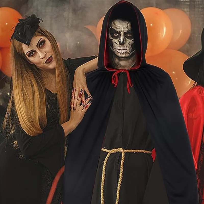 

Плащ вампира на Хэллоуин, 2 шт., двусторонняя накидка вампира с капюшоном для косплея для взрослых на Хэллоуин, черный и красный, 5 футов A