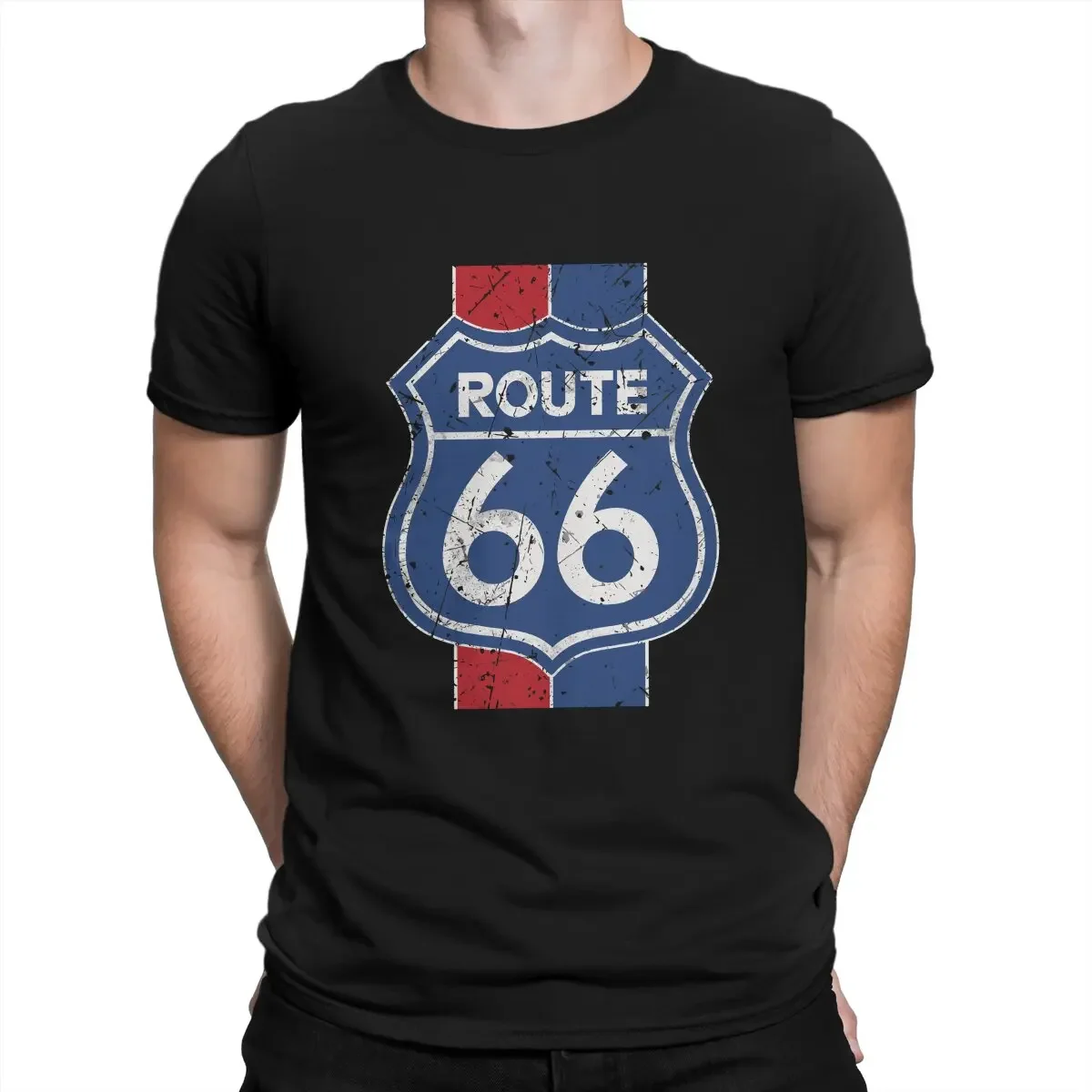 U S Route 66 Road Sign T Shirt Graphic Men Tees Summer Clothing Polyester O-Neck TShirt