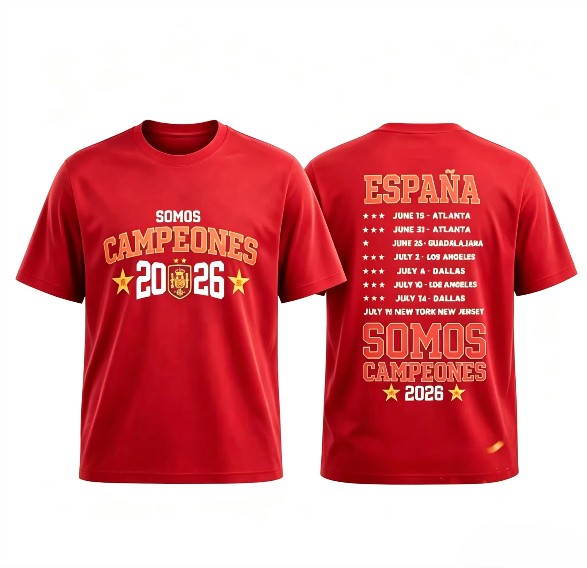 Spain National Football Team 2026 Champion Commemorative T-shirt Men Vintage Letter Print Casual Short Sleeve Tee Sports Fans