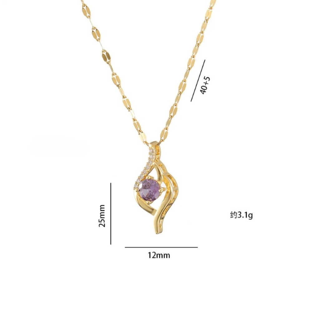 الفولاذ المقاوم للصدأ مزاجه الرجعية الأرجواني كريستال قلادة قلادة للنساء سحر الزركون طوق كوريا مجوهرات Colorfast هدية