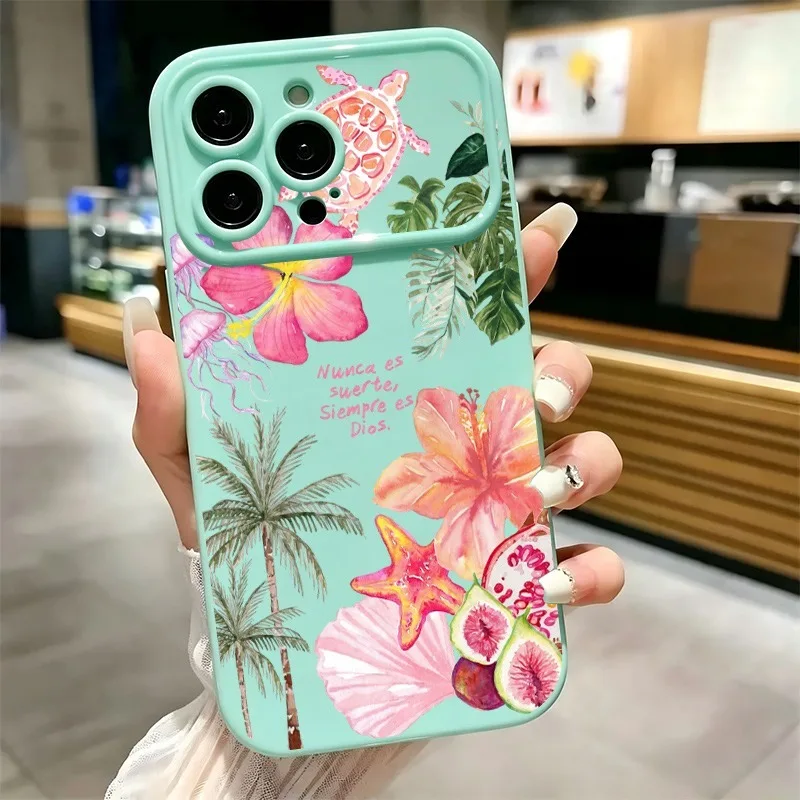 Tropical Hibiscus Sea Turtle Print Phone Case For iPhone 17 16 15 14 13 12 11 Pro Max Plus Soft Shockproof TPU Cover - view 5