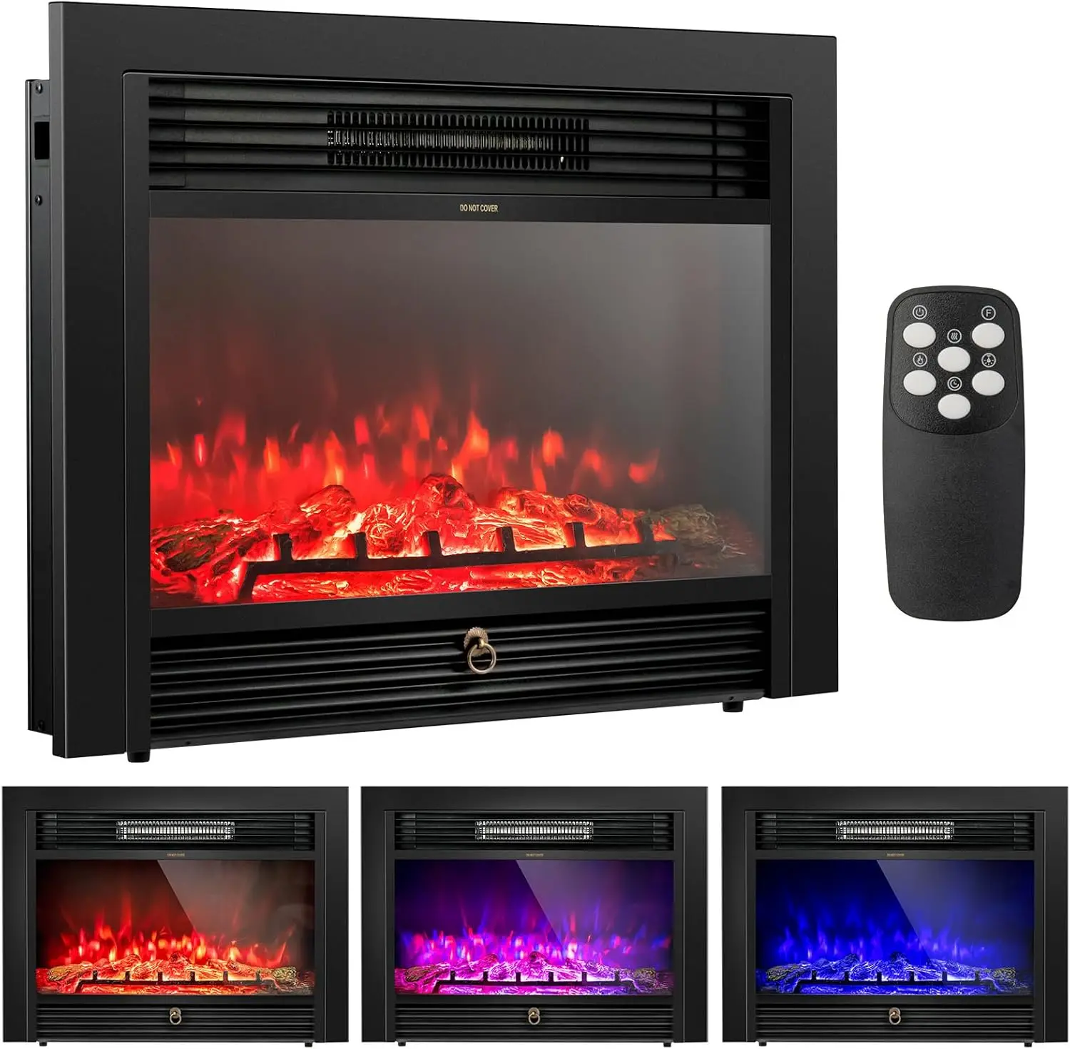 28.5-Inch Electric Fireplace Inserts, 750W/1500W Wall Recessed and Freestanding Fireplace with 3 Flame Colors, 5 Brightn