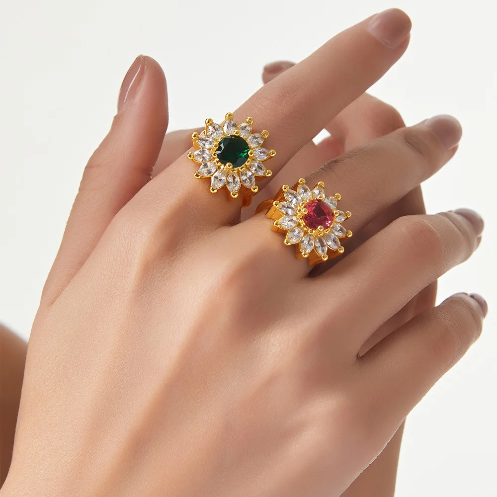 

New luxury zircon -set open ring Flower shape set with zircon jewelry