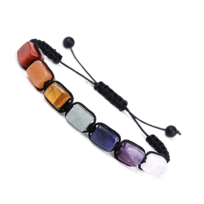 

10pcs Colorful Rectangle Shape Agate Lapis Lazuli Amethyst Tiger Eye Natural Stone Woven Chakra Bracelet For Women Yaga Bradelet