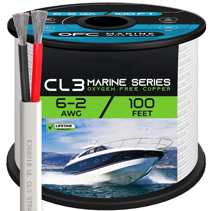 6 Gauge Marine Wire (100ft) Tinned Oxygen-Free Copper OFC - Boat/Marine/Automotive/RV/Camper/Trailer/Solar/Outdoor - White