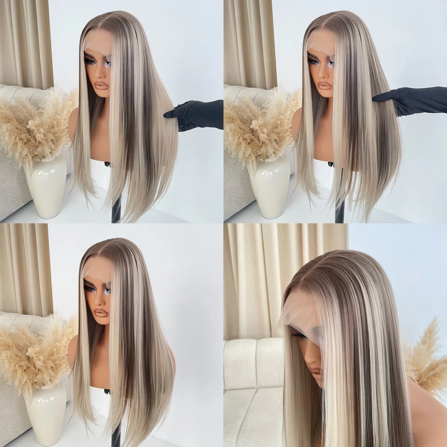 

Straight wig For Women Pre Plucked Brown Mixed Blonde wig Easy to Wear and Go Glueless Wig Lace Front wig