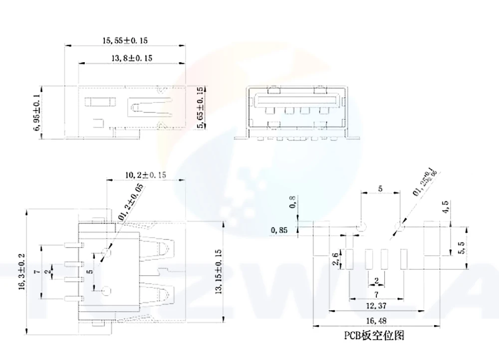 10PCS USB Type A Standard Port Female Solder Jacks Connector PCB Socket USB-A type SMT 4Pin