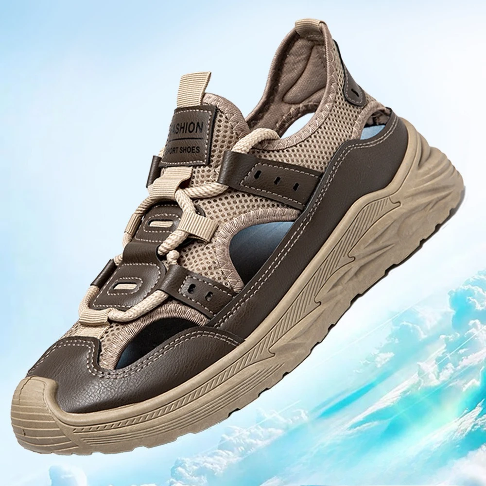 

Летние дышащие сандалии для мужчин, уличная мужская повседневная пляжная обувь, легкие спортивные тапочки на мягкой подошве, 2025 г., мужские сандалии без шнуровки