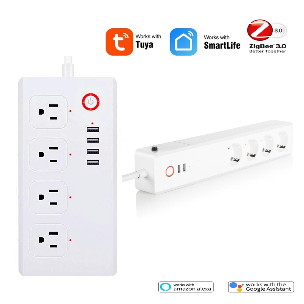 

US EU Tuya Wifi Power Strip Zigbee 2USB Remote Voice Control Timer Plug 16A 2500W Smart Electrical Socket Google Home Alexa