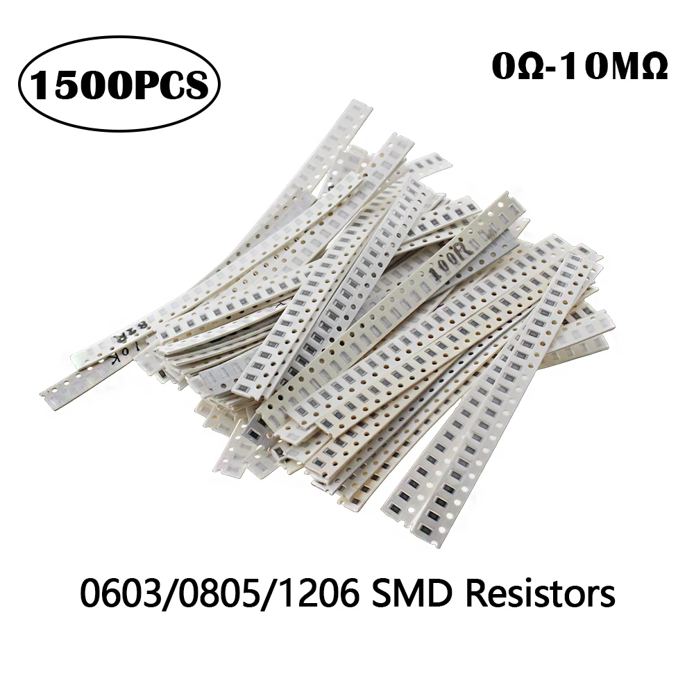 1500 قطعة 0402 0603 0805 مقاومات SMD مجموعة متنوعة 60 قيم 0 أوم-10 متر أوم 330R 820R 1% مجموعة مقاومات الرقائق