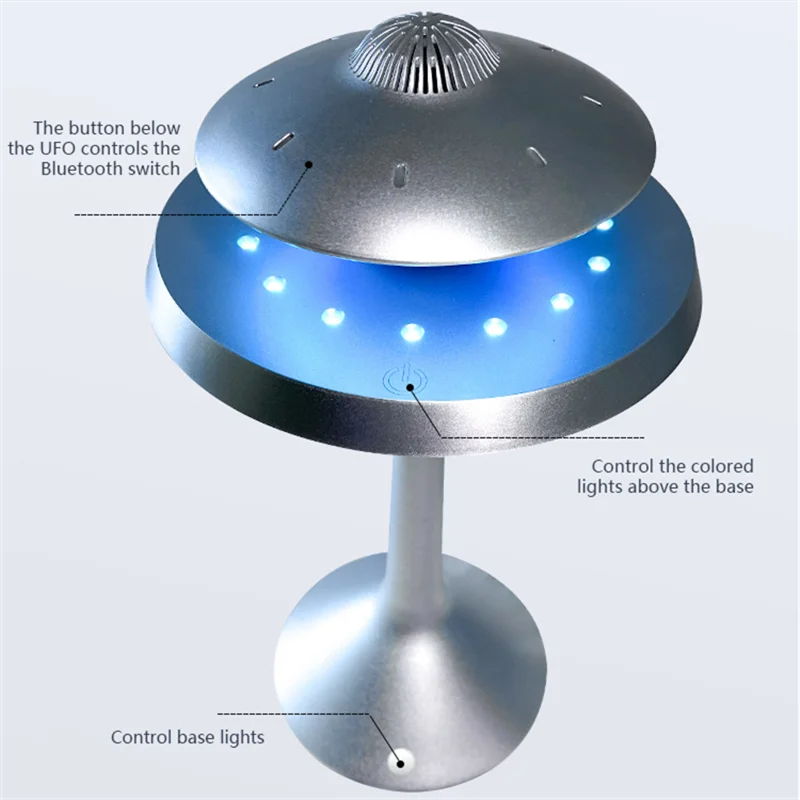 Magnetische Ophanging Zwevende Led Tafellamp Met Ufo Speaker Bluetooth Surround Sound Bt Speaker Creatieve Geschenken Nachtverlichting