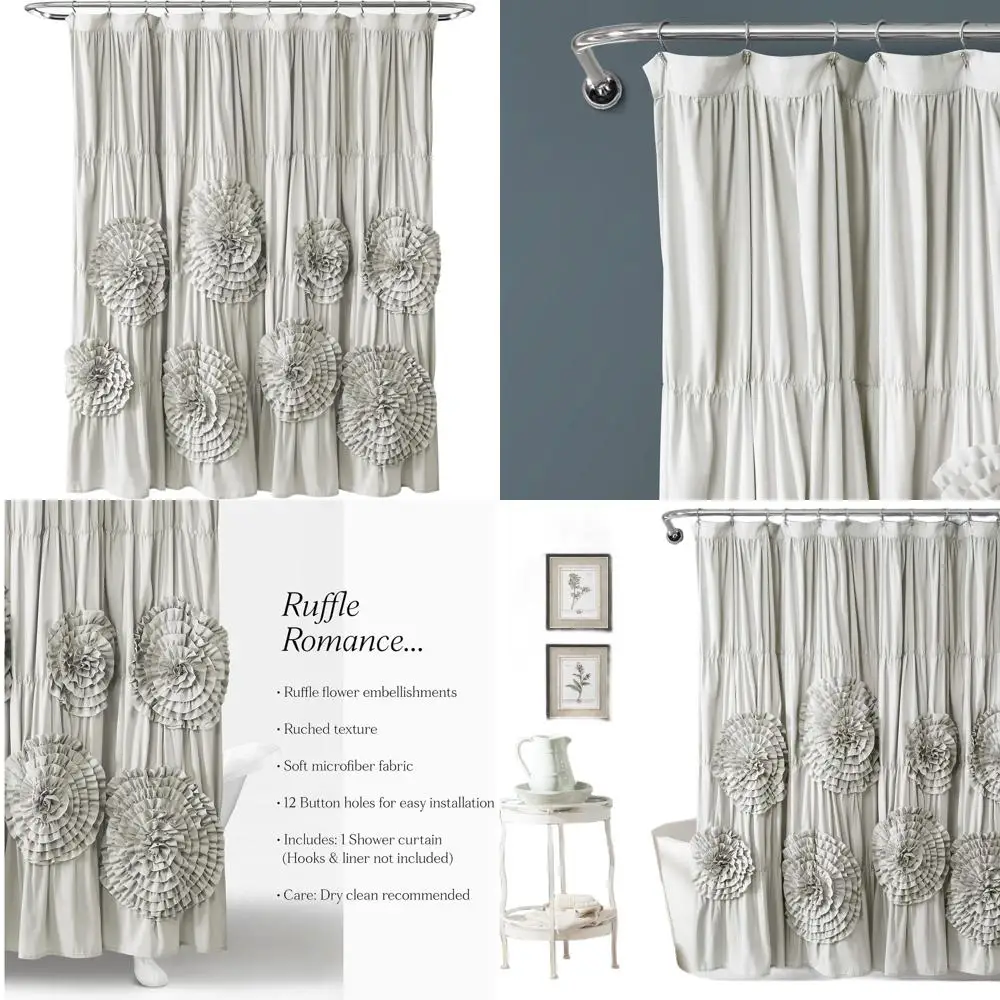

Light Gray 72 W x 72 L Ruffled Fabric Shower Curtain - Elegant Bathroom Decor