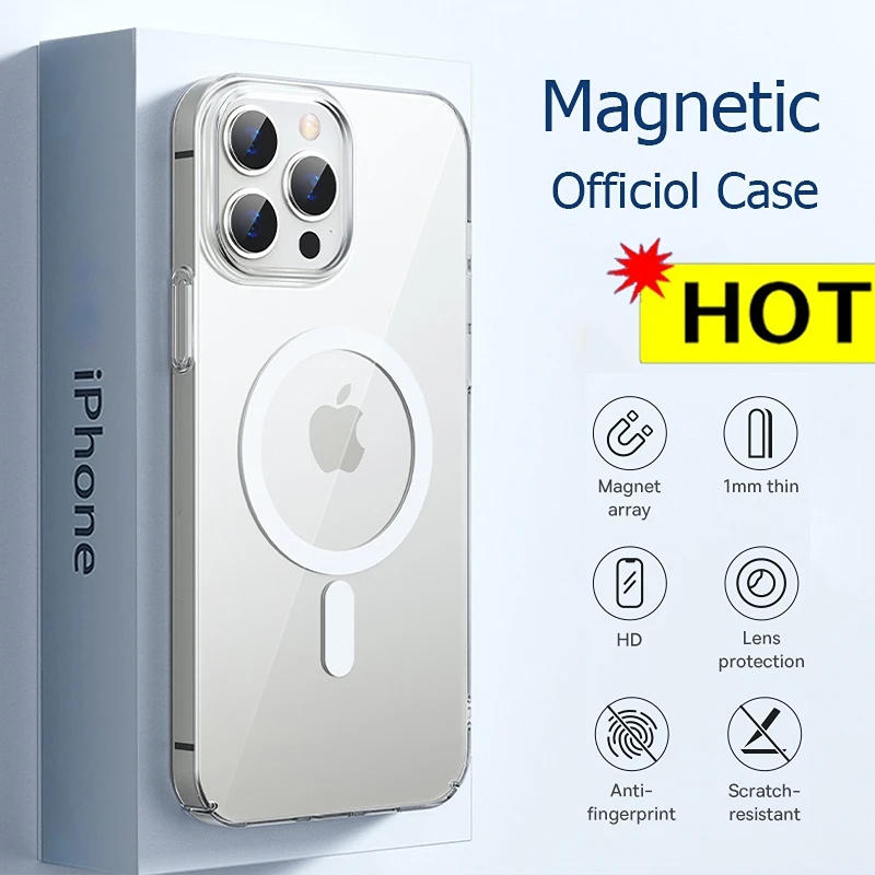 

Luxury Original Magsafe For IPhone Apple 14 13 12 11 Pro Max Case Magnetic HD Transparent Wireless Charging Shockproof Cover Bag