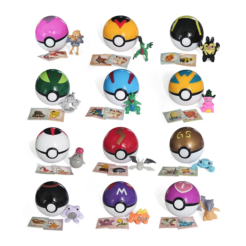 Jogo Pokémon Pikachu Action Figure para Crianças, Pokeball Ensacado, Monstro de Bolso, Modelo Genie Ball, Bonecas Anime, Presentes de Brinquedo, OPP, 12Pcs Set