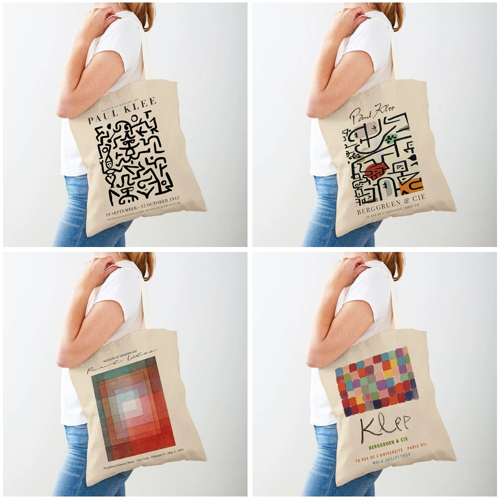 Paul Klee Line Modular Wall Form Art Supermarket Shopper Bag Lady Tote Handbag Double Print Casual Canvas Women Shopping Bags