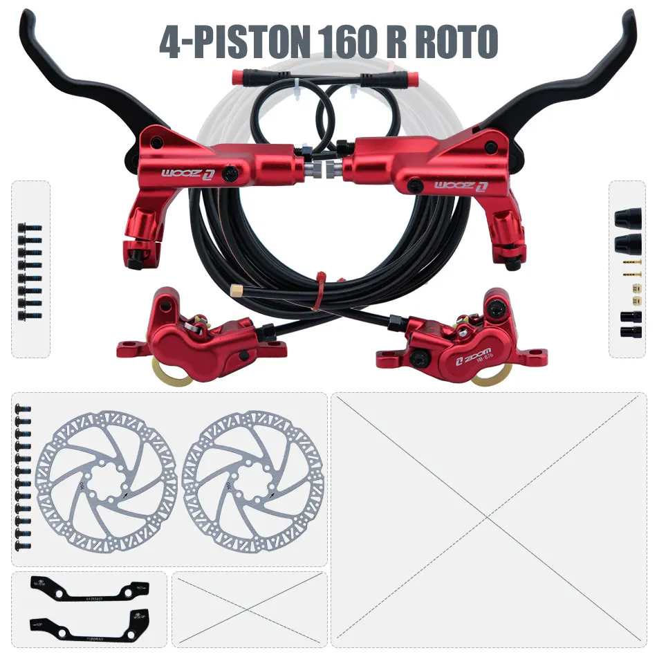 ZOOM HB-876E 4-zuiger schijf hydraulische rem elektrische scooter opvouwbaar 203 mountainbike uitschakelen zwart rood 160 e-bike fiets 180