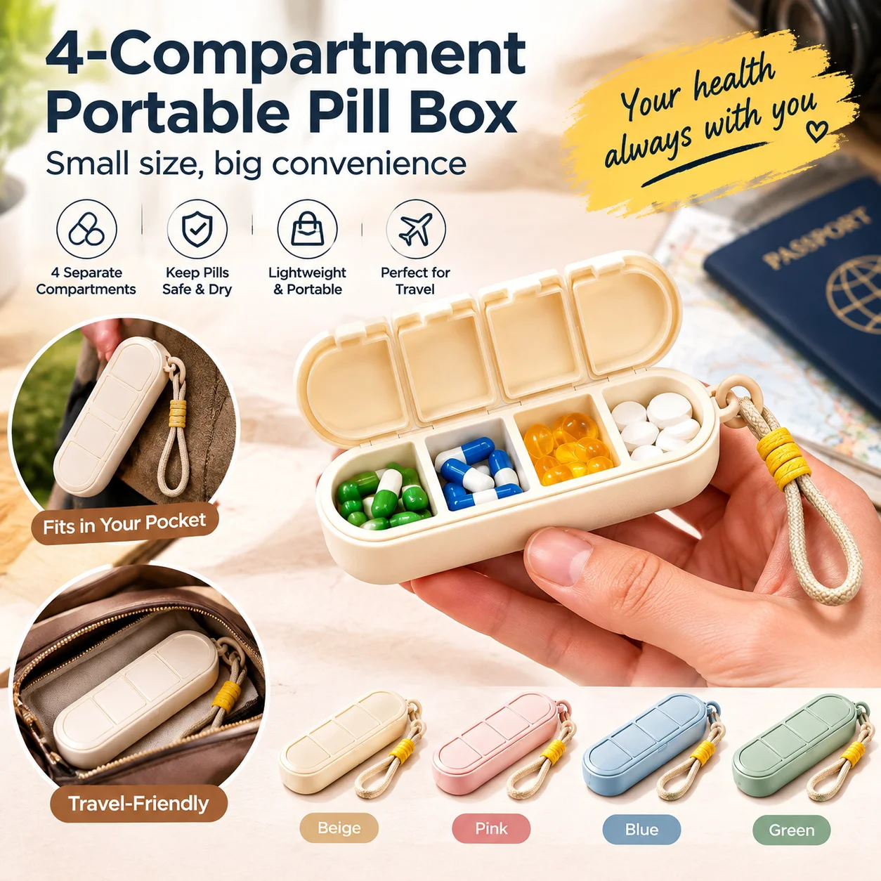 Opaque Mini Pill Box Sealed Moisture-Proof Portable Tablet Organizer Light-Blocking For Travel Home Gift