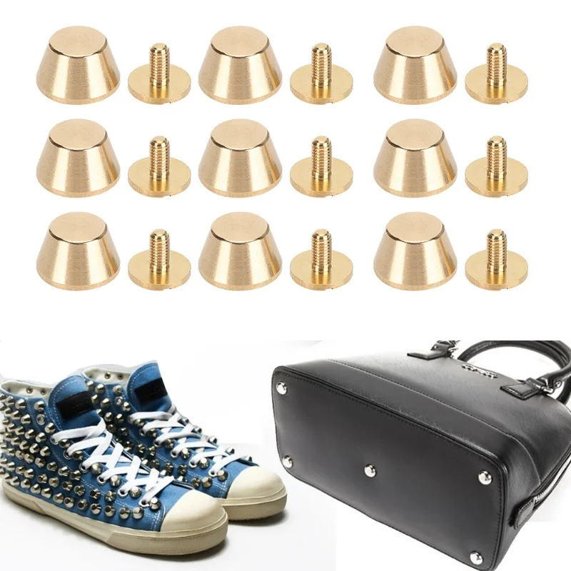 F2 10Pcs DIY handmade leather bags Feet Nailhead Purse Handbag Luggage Flat Stud Rivet 12mm Brass Material Leather Craft