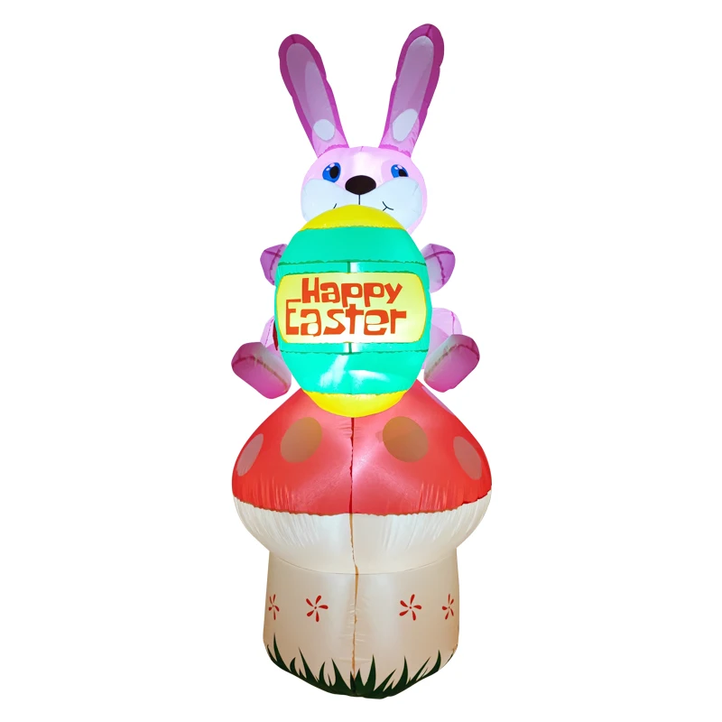 7FT Easter Inflatables Basket Eggs Mushroom Bunny Cute Fun Holiday Blow up Party Decorations for Indoor Outdoor Yard Lawn Toys