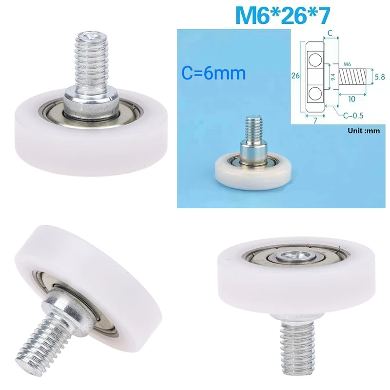 1PC 6*26*7 M6 External Thread Arc Spherical Convex Wheel Stainless Steel Screw Bearing Roller Door Window Track Accessories