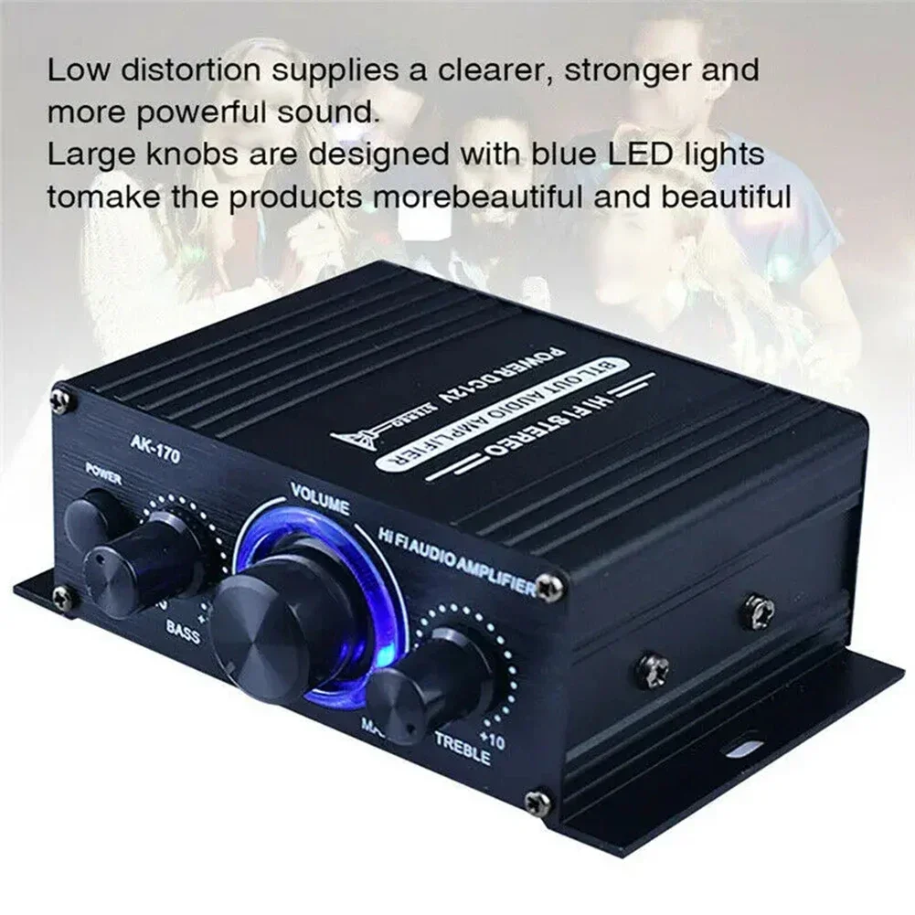 

AK170 Audio Stereo Amplifiers Mini HIFI Audio Power Amp 2CH Car Amplifier Blue LED Light Stereo Audio