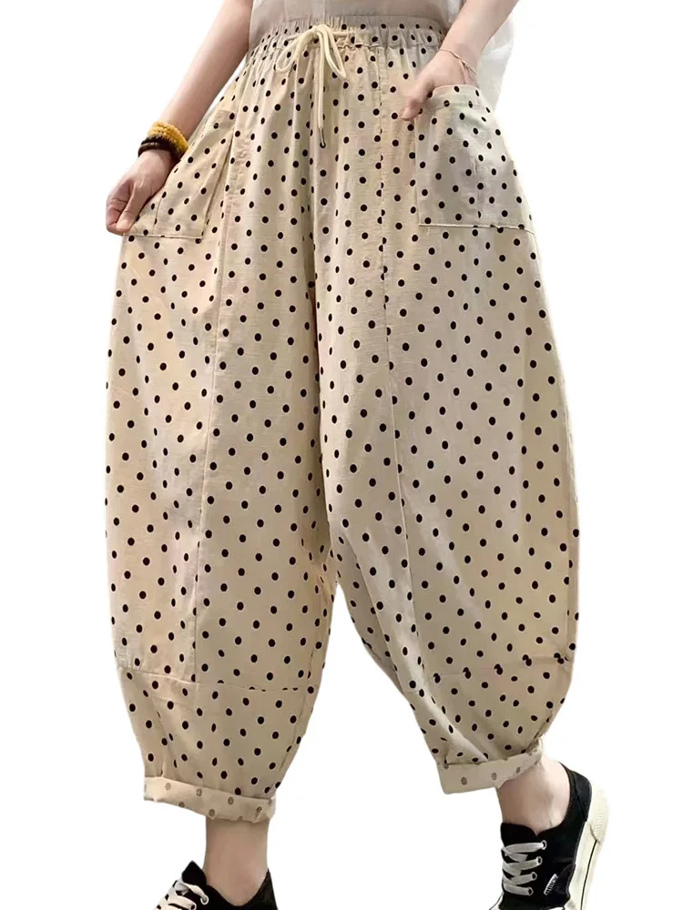 

Amax luluE Summer Bohemia Womens Fashion Dot Design Casual Oversized Harem Pants Ladies Loose Vintage Classic Printed Trousers