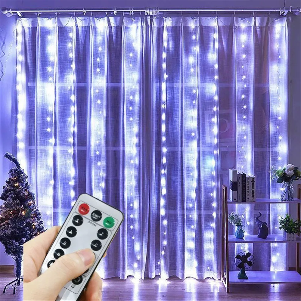 

Christmas Decoration for Home Light LED 8 Mode Garland Party Wedding Light Bedroom USB Curtain Lights Holiday Fairy String Light