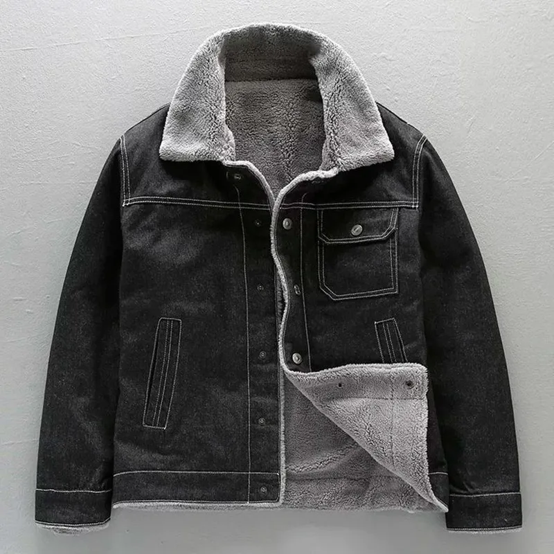 

Winter Fashion Trend With Thick Fleece and Warm Denim Jacket For Men's Casual Loose Sports Plus Large Size High-Quality Jacket