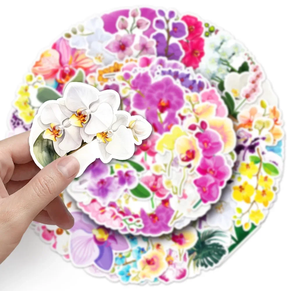 10/50pcs Moth Orchid Flower Aesthetics Waterproof Stickers Room Electrical Decoration Wall Bathroom Waterproof Mobile Phone