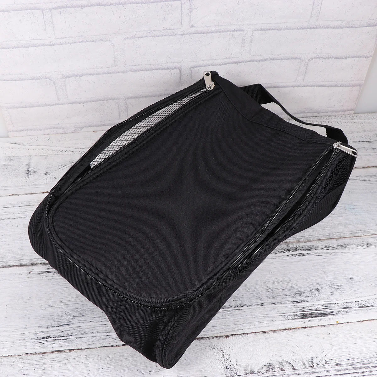 Black Shoe Storage Bag Golf Ventilation Mesh Zippered Shoe Carrier Pouch Portable Dustproof Case for Soccer Cycling Tennis