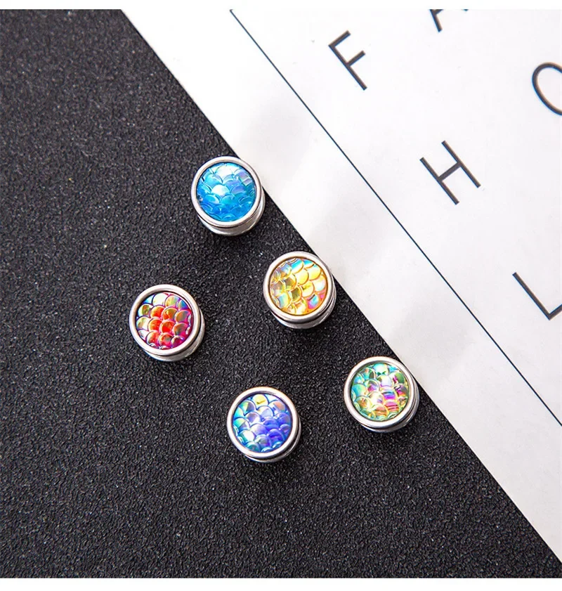 Colorful Fish Scales Earrings Stainless Steel Screw Geometric Barbell Shaped Stud Ear Jewelry Party Gifts For Women Men