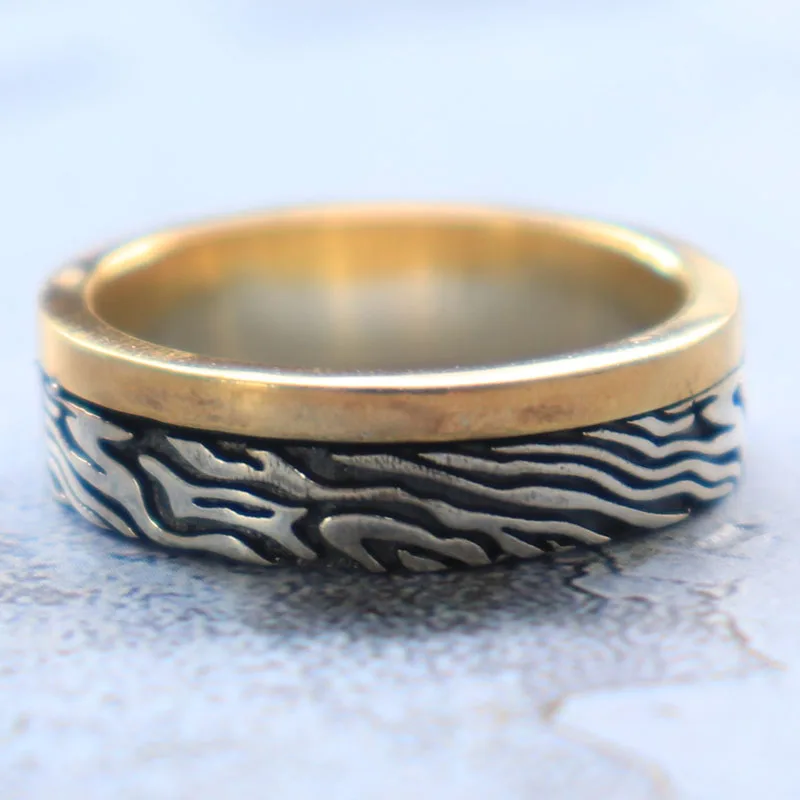 7-10g Mokume Gane Damask Pattern Wedding Band Couple Gold Rings  Customized 925 Solid Sterling Silver Rings