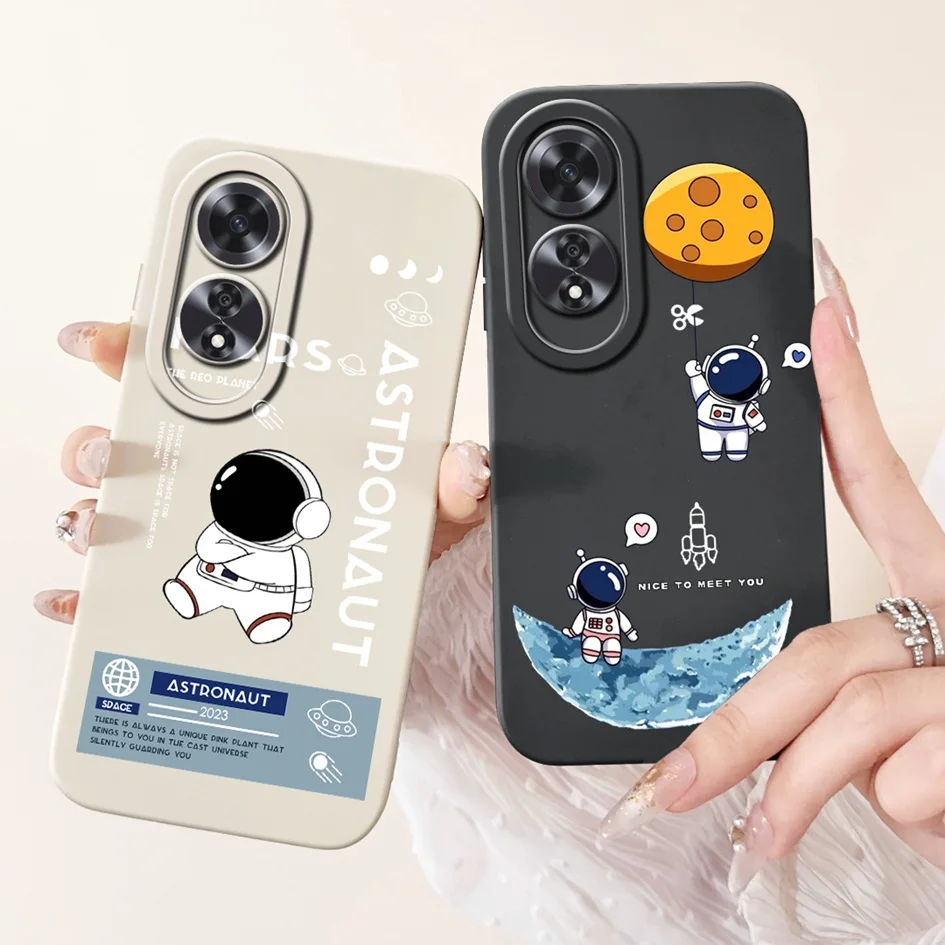 For OPPO A60 Case CPH2631 Cover Lovely Astronaut Cat Soft Liquid Silicone Protective Shell For OPPO A60 A 60 Funda OPPOA60 Coque