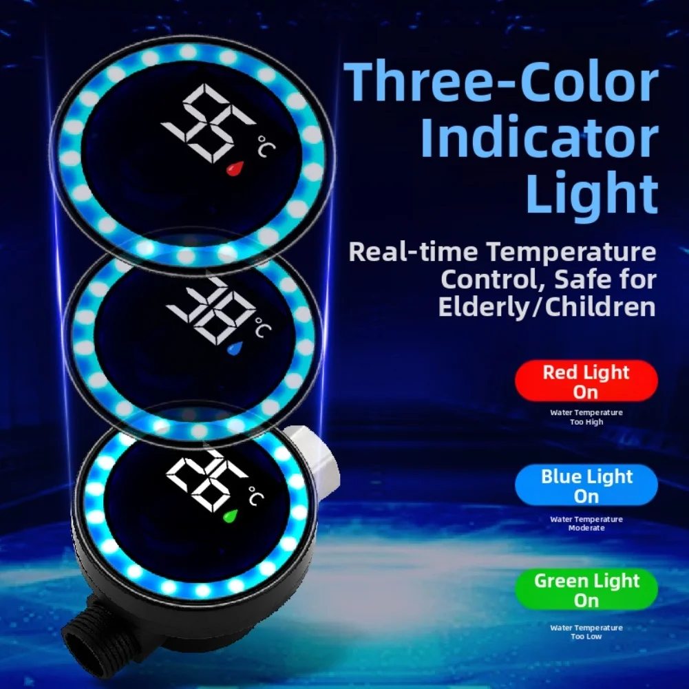 ميزان حرارة مياه LED للاستحمام مع عرض درجة الحرارة، 0-99 ° C Range ستانلس ستيل ABS PC، خيط مانع للتسرب 1/2 بوصة