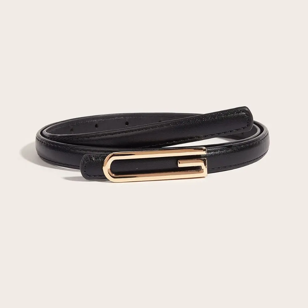 Vntage Thin Leather Belt Luxury Design Women Man Trendy Waistband Versatile Metal Slide Buckle Belt