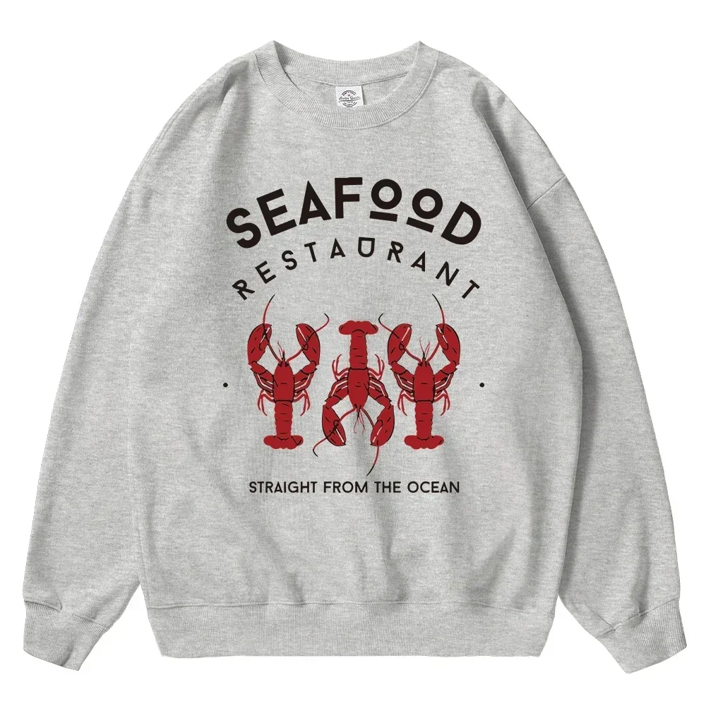 Vintage  Men's Sweatshirt Seafood Straight From The Ocean Printed Oversized Graphic Pullovers for Men Women Tops