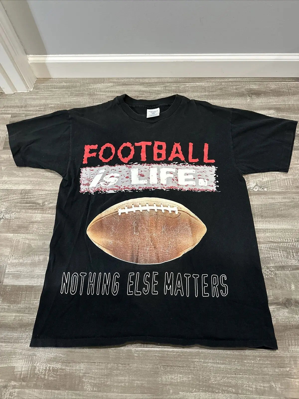 Vtg 90s Football Is Life Nothing Else Matters T Shirt Sz L Black SS Made in USA