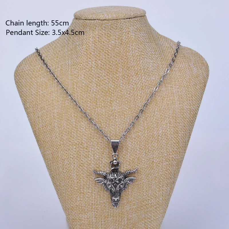 Shamty Inverted Pentagram Fashion Vintage Goat Head Necklace Pendants Necklaces Goat Punk Style Things For Dad  D30015