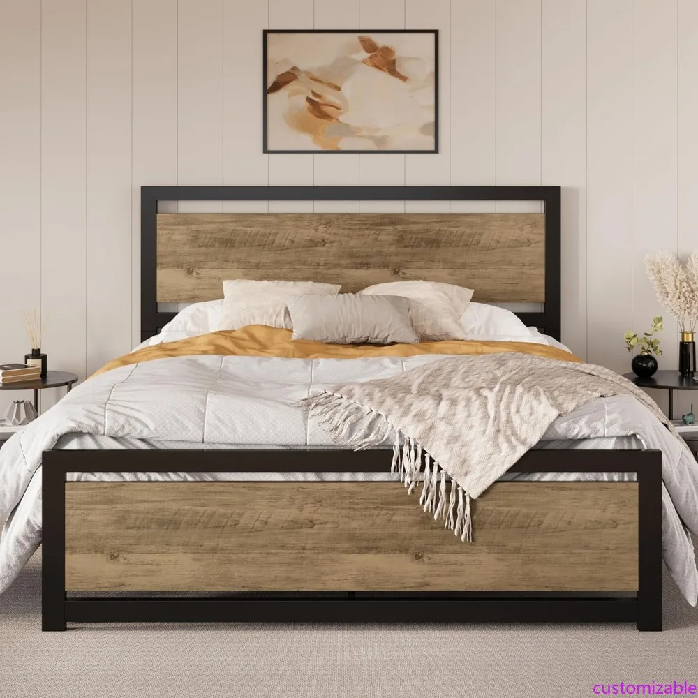 SHA CERLIN Full Size Bed Frame with Modern Headboard, Heavy Duty Platform Metal Base with Square Footboard and 13 Strong Slats S