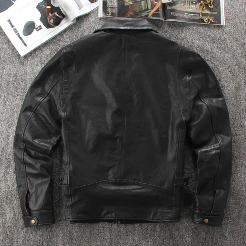 جديد معطف جلد طبيعي الرجال كامل جلد الغنم بدوره إلى أسفل طوق دراجة نارية معطف جلد #4